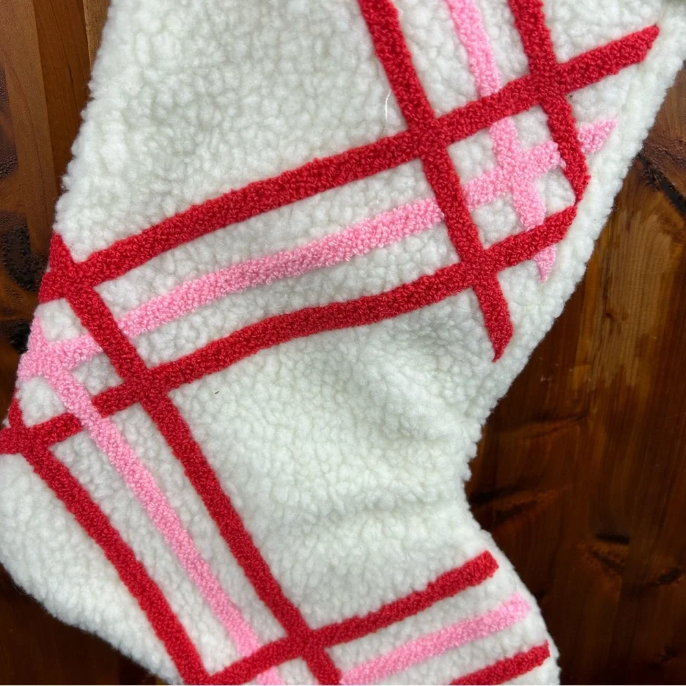 NEW - PINK By Victoria’s Secret Sherpa White Candy Cane Christmas Stocking Fairy